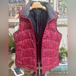 LANDS END Down Filled Puffer Vest Quilted Rose Print Ski Winter Hiking Wear Sz S